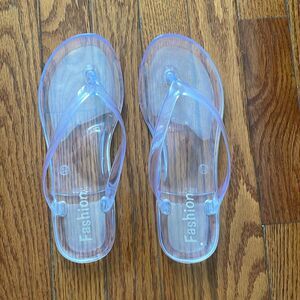 Preowned clear transparent translucent plastic jelly flip flop beach pool sandal